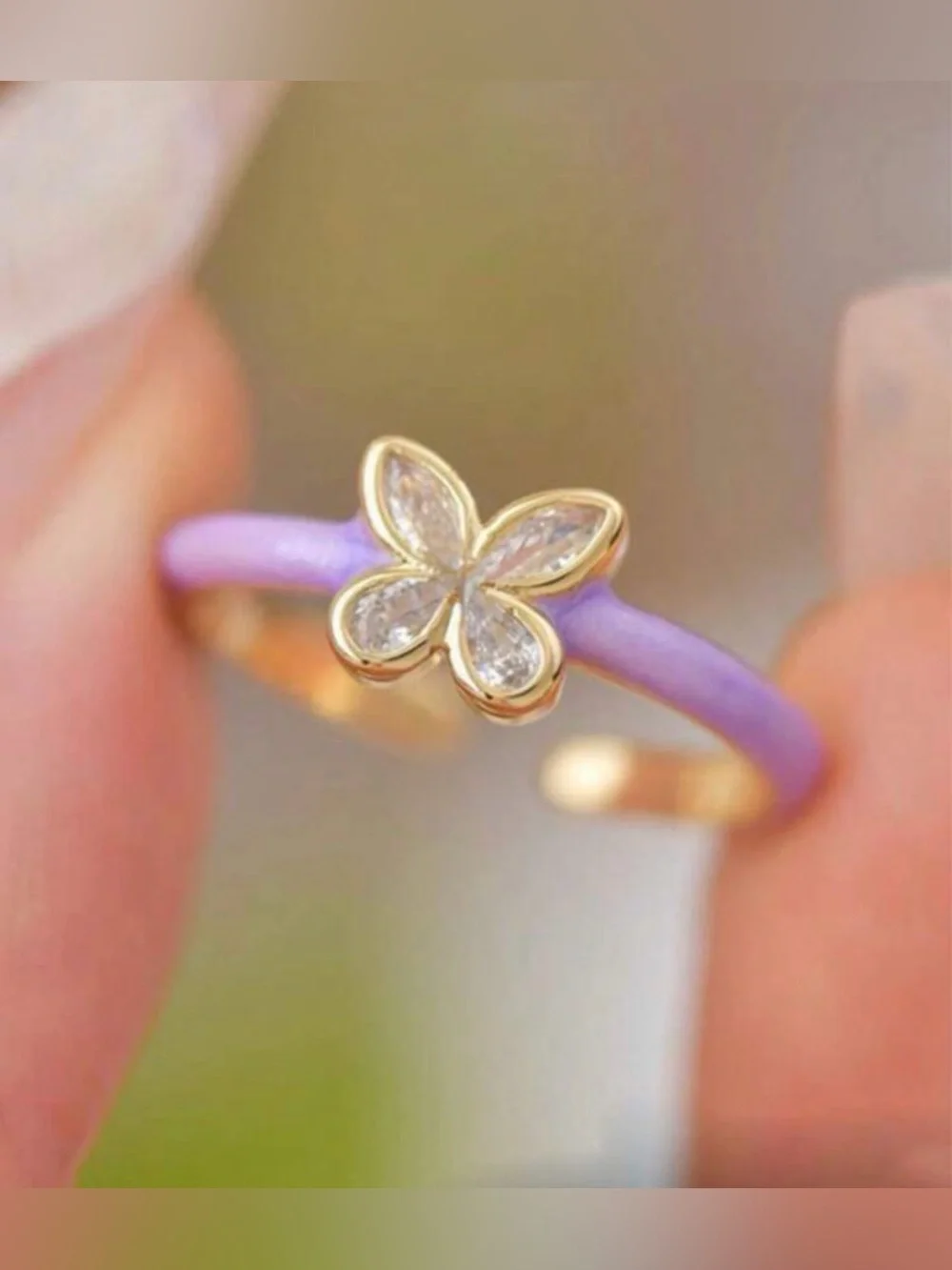 Lavender Floral Gold-Plated Ring Set A2145